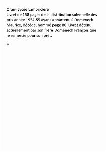 LYCEE LAMORICIERE DISTRIBUTIONS PRIX  29 JUIN 1955   (0)